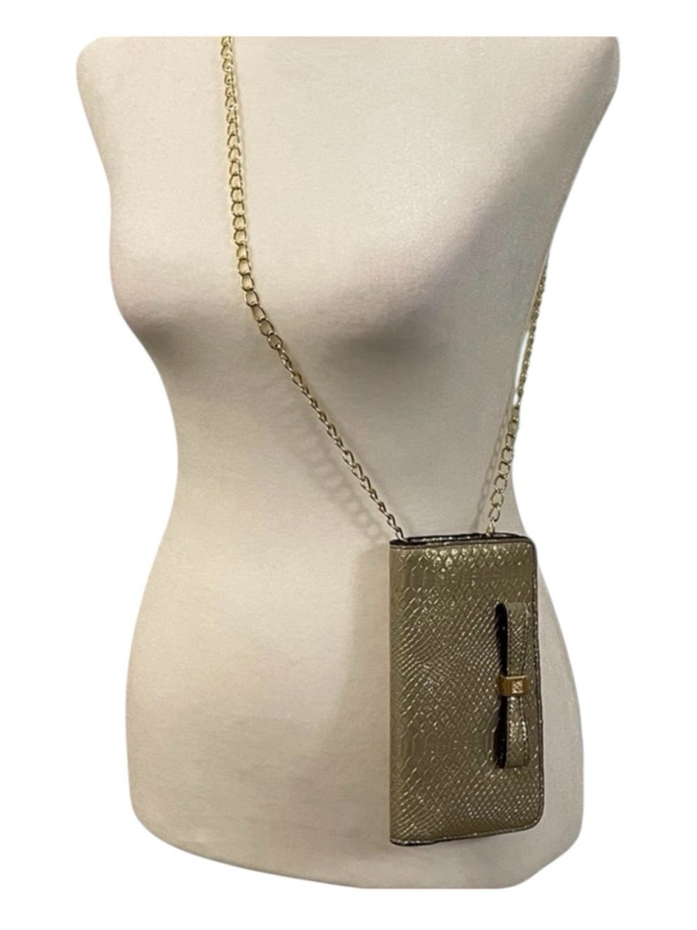 Anne Klein Elegant Gold Snake-Embossed Chain Crossbody